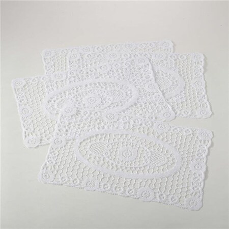 Saro Lifestyle SARO 1515.W1218B 12 x 18 in. Mari Sati Rectangle Bruges Lace Traycloth - White Set of 4 1515.W1218B